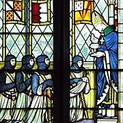 Blessing Simon de Montfort & his Men before the Battle of Evesham. Stained Glass in St. Lawrence's Church in Evesham