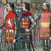 Coloured engraving of King Henry IV as Earl of Derby, along with the Earl of Nottingham & the Earl of Warwick - © Nash Ford Publishing